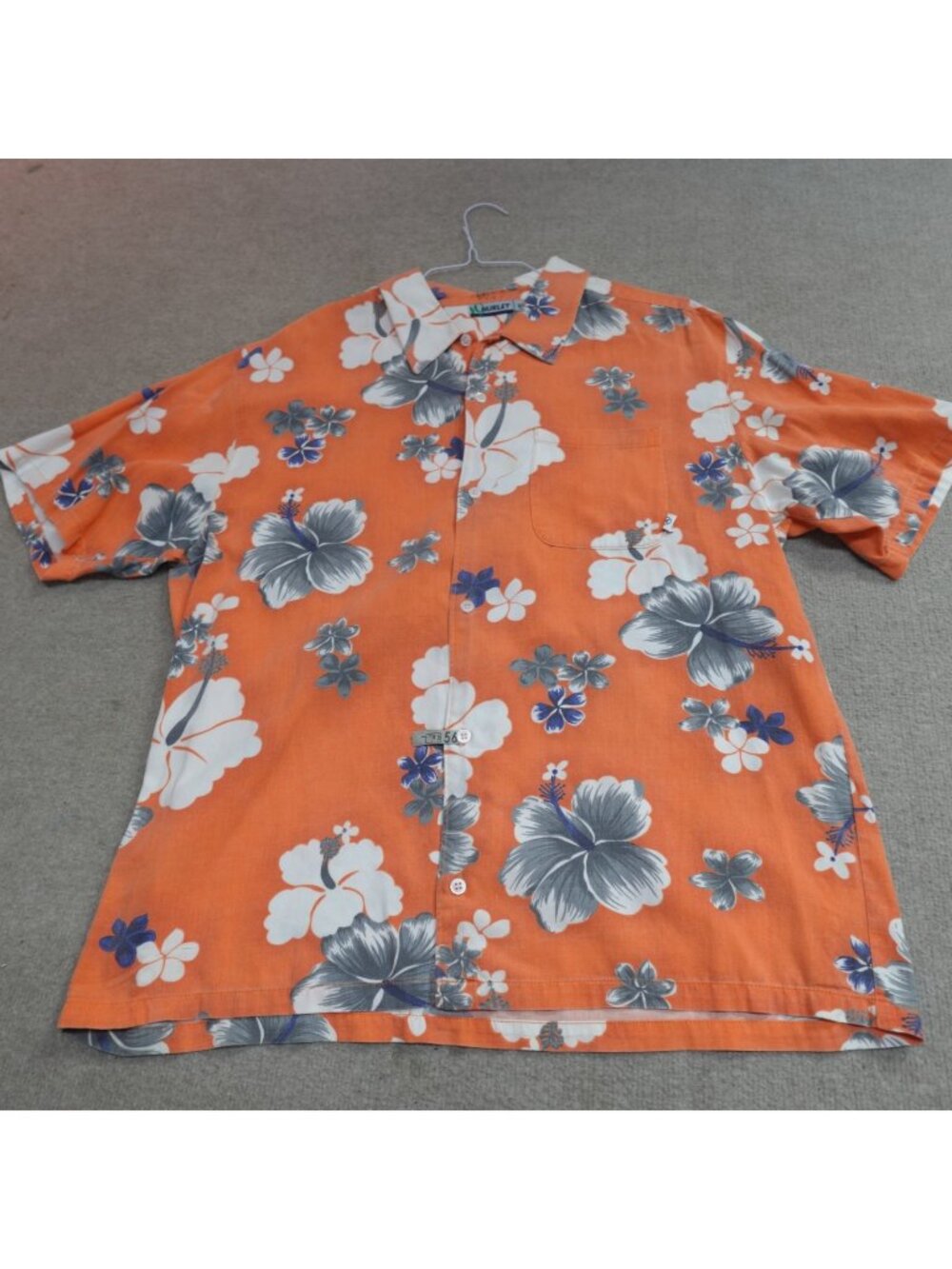Vintage Hurley Hawaiian Shirt XL Orange Floral Cotton All Over USA Made Y2K